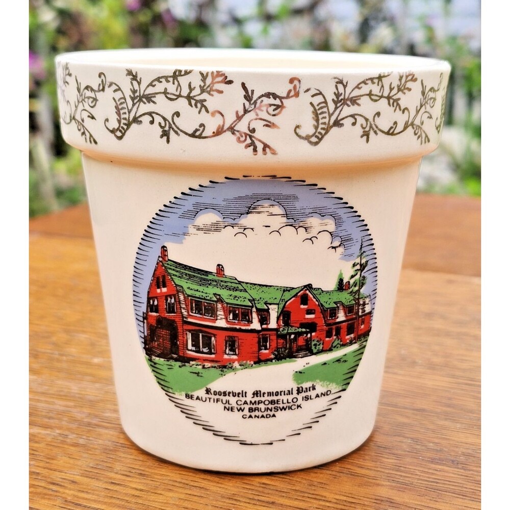 Vintage Roosevelt Memorial Campobello Island‎ Canada Souvenir Planter 22K Gold